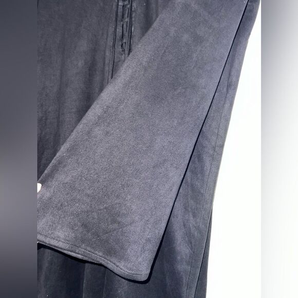 Olivaceous Black Lace Up Front Faux suede dress Witchy Bell Slve Size Large EUC - Picture 5 of 8